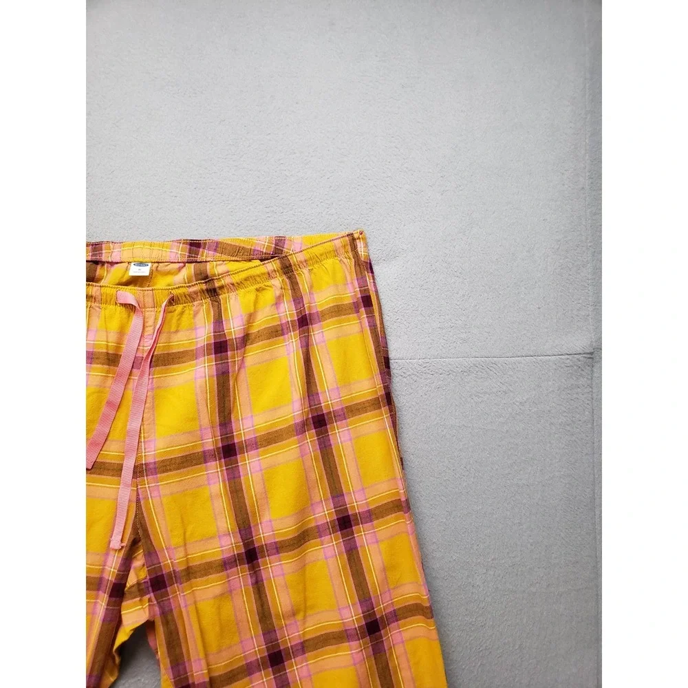 Old Navy Women Pajama Pant XL Yellow Plaid 100% Cotton Drawstring High Rise City